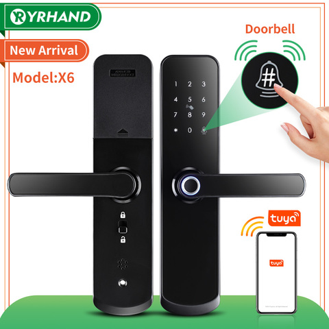 New X6 Waterproof tuya smartlife security fingerprint wifi smart door lock with door bell for Home apartment hotel ► Photo 1/6