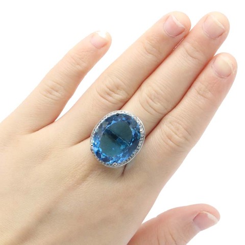 25x21mm Delicate Fine Cut Dazzling Created Big Oval London Blue Topaz For Women Silver Rings Drop Shipping ► Photo 1/3