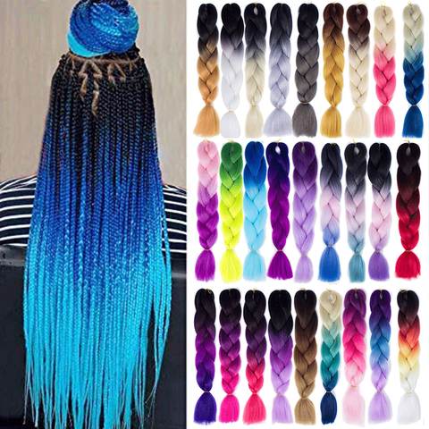 Kong&Li Synthetic Kanekalon 24inch Braiding Hair Pink Purple Blue Blonde African Braided Hair Ombre Extensions Hair Braids Women ► Photo 1/6