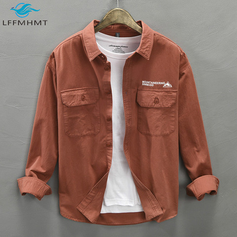 New Cotton Long Sleeve Lapel Shirts With Pockets Men Vintage Japan Style High Quality Casual Wild Slim Fit Comfortable Print Top ► Photo 1/5