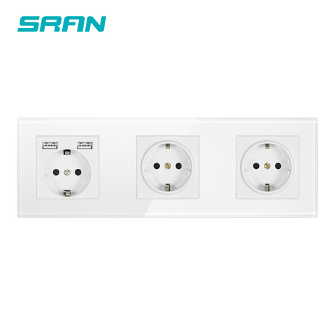 SRAN EU 3 frame power socket,16A Plug Grounded Electrical socket with usb outlet strip Crystal Glass panel 258mm*86mm ► Photo 1/6