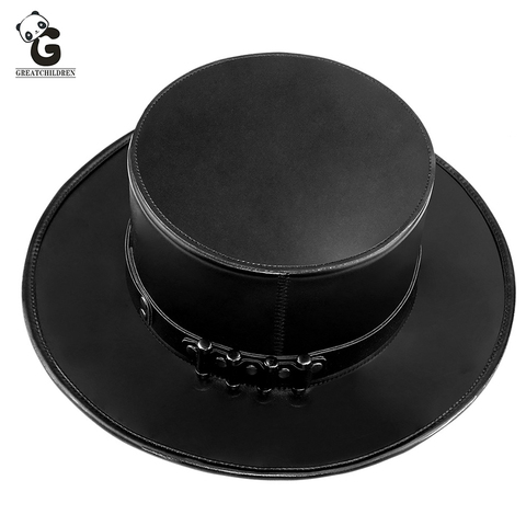 Plague Doctor Adult Steam Punk Top Hat Flat Gentleman Magic Prom Hat Retro Faux Leather Halloween Industrial ► Photo 1/5