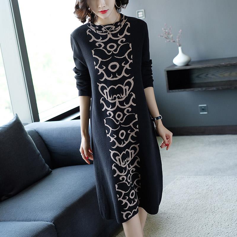 Women Sweater Dress Vintage Fashion O-neck Long Sleeve Knitting Dress Female S M L XL XXL 3XL High Quality ► Photo 1/6