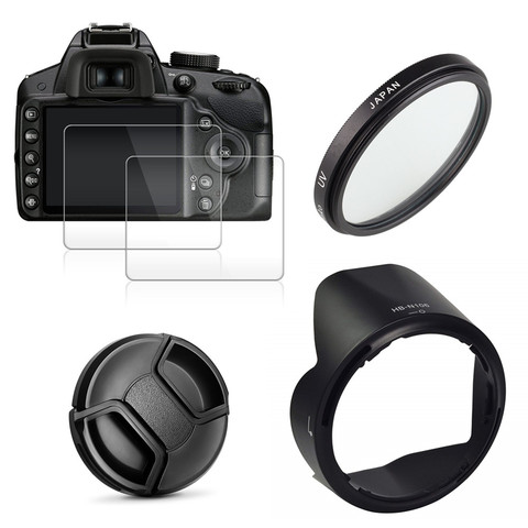 UV Filter + HB-N106 Lens Hood + Cap + 2x Glass Screen Protector for Nikon D3400 D3500 D5600 D7500 AF-P DX NIKKOR 18-55mm Lens ► Photo 1/6