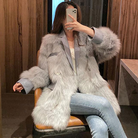Bella philosophy  winter women Elegant solid faux fox fur coat lady Casual Warm Coats female Long Sleeve Outerwear ► Photo 1/6
