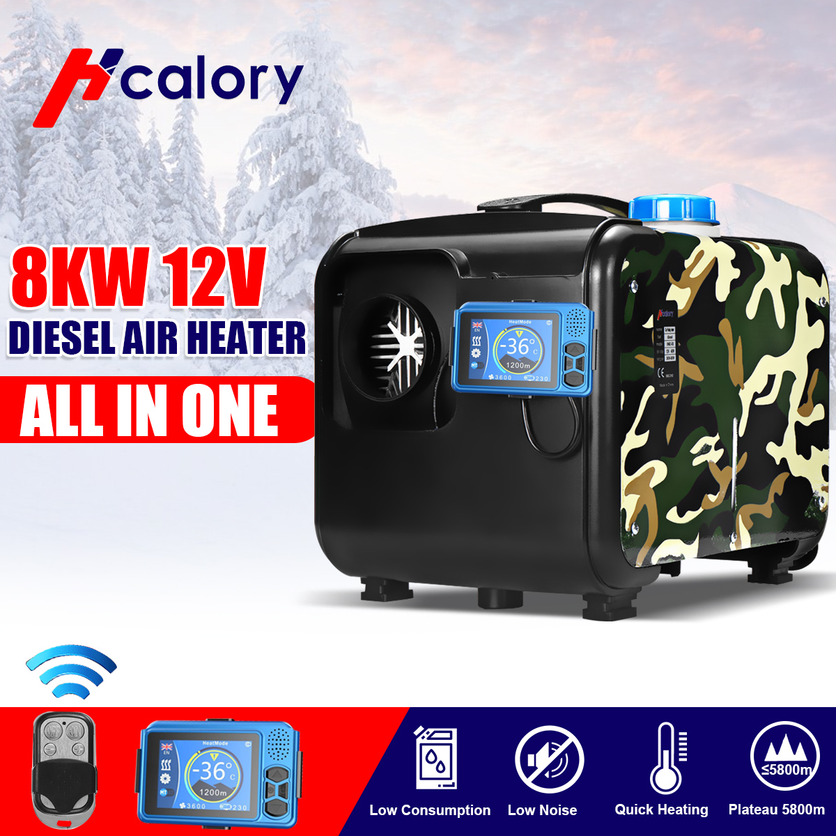 All in One Unit  Car Heating 2KW 8KW 12V  Diesel Air Heater Single Hole LCD Monitor Parking Warmer For Car Truck Bus Boat RV ► Photo 1/6
