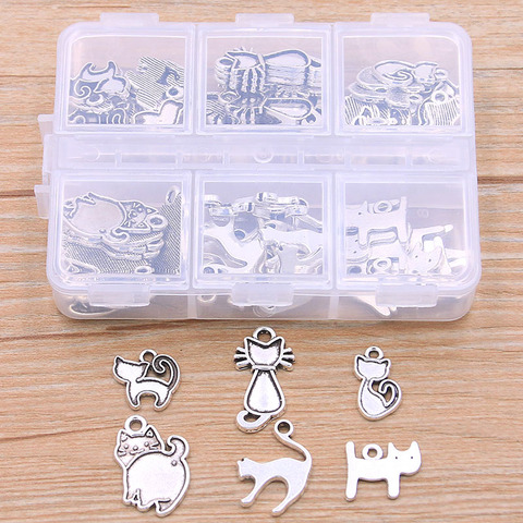 1 Set 60Pcs/Lot 2 Color 6 Styles Animal Charm Small Cat Pendant With Box Material For DIY Jewelry Necklace Bracelet Making ► Photo 1/5