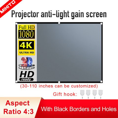 MIXITO 4:3 Projector Anti-light Curtain Screen 60 72 84 100 110inches 3d HD Portable Projection Screen With Holes Outdoor Indoor ► Photo 1/6