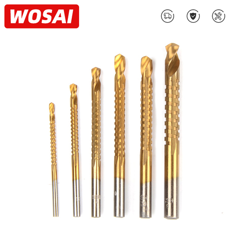 WOSAI 6Pcs Electric Drill & Saw Set HSS Steel Titanium Coated Woodworking Wood Twist Drill Bit 3/4/5/6/6.5/8mm ► Photo 1/5