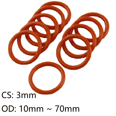 10pcs Thickness CS 3mm OD 10 ~ 70mm Silicone O Ring Gasket Food Grade Waterproof Washer Rubber Insulated Round O Shape Seal Red ► Photo 1/6