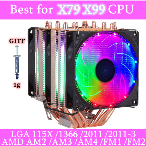 6 Heatpipes RGB CPU Cooler Radiator Cooling 3PIN 4PIN 2 Fan For Intel 1150 1155 1156 1366 2011 X79 X99 AM2/AM3/AM4 Ventilador ► Photo 1/6