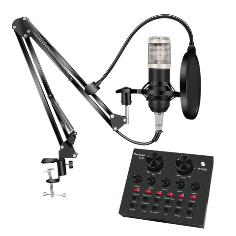 Bm 800 Studio Microphone Kits With Filter V8 Sound Card Condenser Microphone Bundle Record Ktv Karaoke Smartphone Microphone ► Photo 1/6