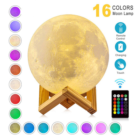 ZK20 LED Night Light 3D Print Moon Lamp 16 Colors Rechargeable Change Light Touch Remote LED moon light gift ► Photo 1/6