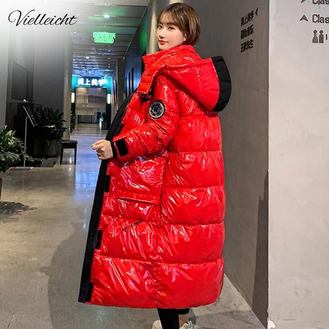 Vielleicht 2022 Hooded Ladies Coat X-Long Parkas Oversize Winter Jacket Women Glossy Winter Thick Down Cotton Jacket Women Coat ► Photo 1/6