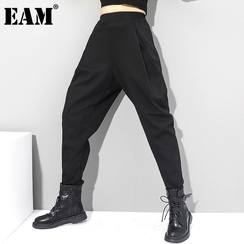 [EAM] High Elastic Waist Black Brief Long Harem Trousers New Loose Fit Pants Women Fashion Tide Spring Autumn 2022 1DC419 ► Photo 1/6