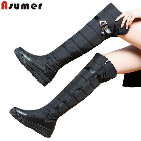 ASUMER Top quality Cow genuine leather winter snow boots women zipper platform boots fashion warm over the knee high boots women ► Photo 1/6