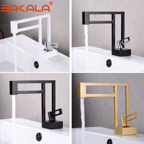 BAKALA Modern Basin Faucets Black Sink Mixer Taps Brass Bathroom Taps Square Vessel Sink Faucet Black Basin Mixer Cold Hot Water ► Photo 1/6