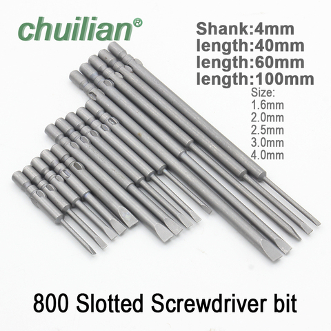 5Pcs/set Slotted Screwdriver Bit 800 4mm Shank Flat Head Slotted Tip Electric Screw Driver Hand Tools length 40MM 60MM 100MM ► Photo 1/1