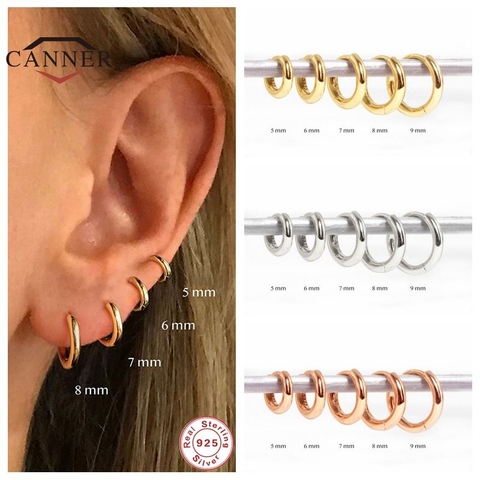 CANNER 5/6/7/8/9mm Real 925 Sterling Silver Hoop Earrings for Women Piercing Earings Round Circle Earring Jewelry pendientes ► Photo 1/6