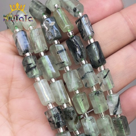 Natural Faceted Green Prehnites Stone Beads Cylinder Loose Beads For DIY Jewelry Making Bracelet Charms Accessories 7.5inches ► Photo 1/6