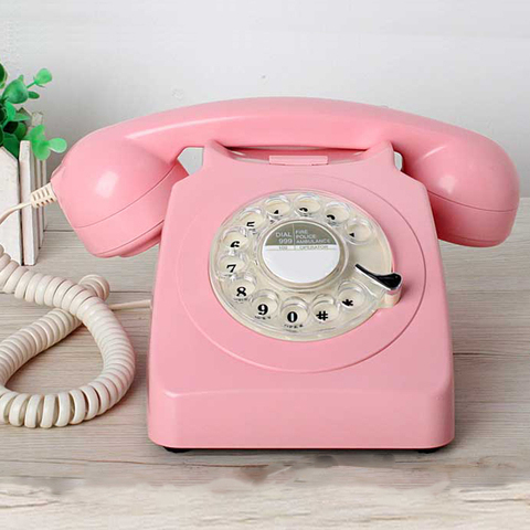 revolve dial Vintage pink begie Black landline telephone Plastic Home office Retro Wire Landline fixed Phone Europe style ► Photo 1/6