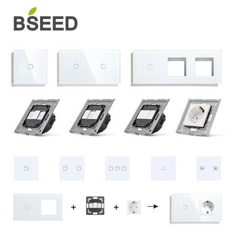 BSEED Wall Light Switches Glass Panel Parts White Touch Switches Function Parts EU Sockets Power Outlet Parts ► Photo 1/5