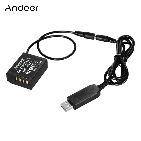 Andoer 5V USB to NP-W126 Dummy Battery Pack DC Coupler Adapter for Fuji Cameras X-T1/X-T2/X-T10/HS33EXR/HS35EXR/HS50EXR ► Photo 1/6