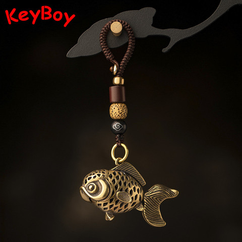 Copper Fish Keychain Pendant Vintage Brass Metal Lucky Animal Lanyard Key Chains Rings Bag Charms Handmade Braied Rope Hangings ► Photo 1/6