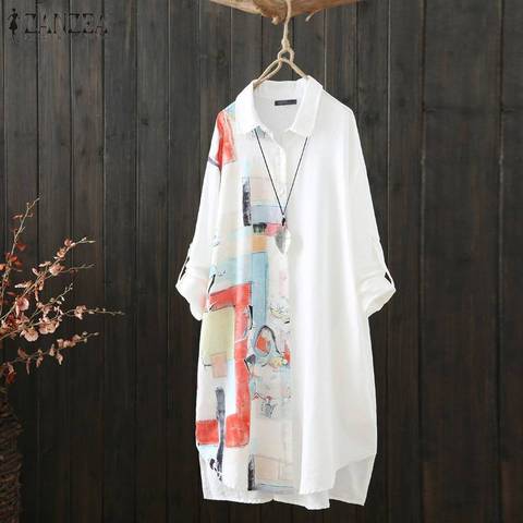 ZANZEA 2022 Spring Women's Stiching Blouse Kaftan Floral Shirts Long Sleeve Blusas Female Button Down Casual Tunic Plus Size ► Photo 1/6