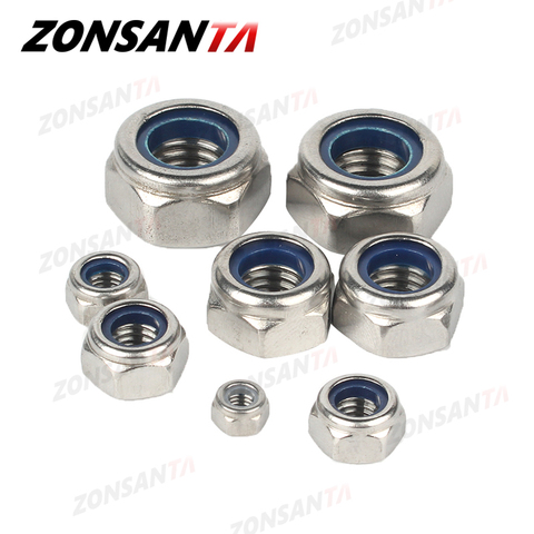 ZONSANTA Nylon Locknut 304 Stainless Steel Hex Hexagon Lock Nut DIN985 M2 M2.5 M3 M4 M5 M6 M8 M10 M12 M14 M16 M20 Non slip nuts ► Photo 1/6