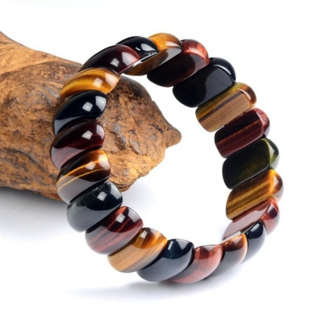 BOEYCJR  Red Yellow Blue Tiger Eyes Natural Stone Beads Bangles & Bracelets Handmade Jewelry Energy Bracelet for Men   ► Photo 1/3