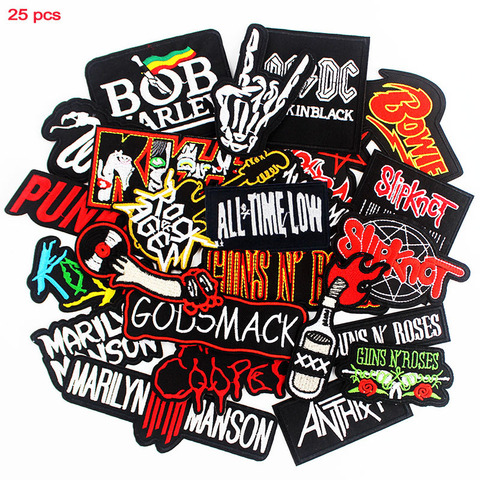 Rock Music Band Badges Cloth Patches iron on Label Embroidered Stickers Applique Apparel Sewing DIY Patchwork 25 Pcs a lot ► Photo 1/5
