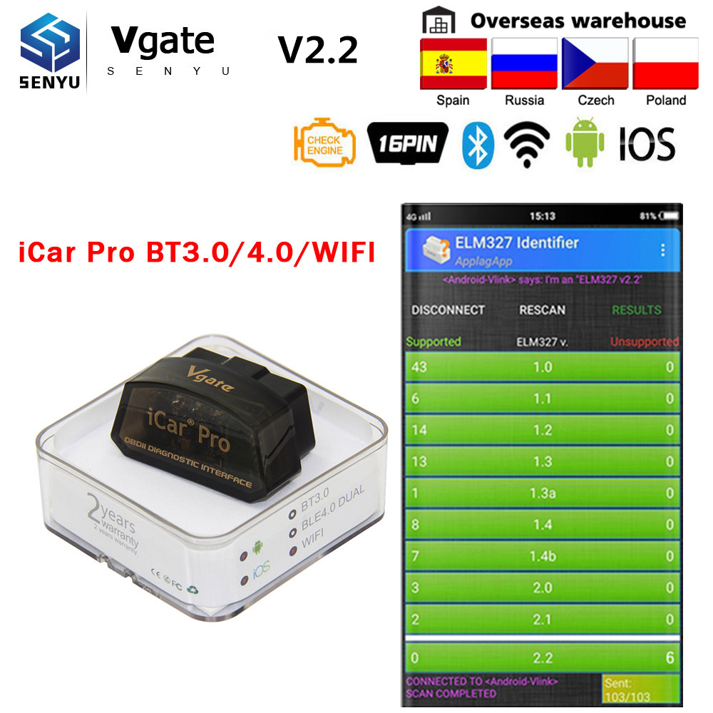 Revolutionair zuurgraad Terug kijken Vgate iCar Pro ELM327 v2.1 OBD2 Bluetooth WIFI OBD2 Easydiag Car Diagnostic  Scanner Auto tool For Android/IOS PK ELM 327 V1.5 - Price history & Review  | AliExpress Seller - Senyu OBD
