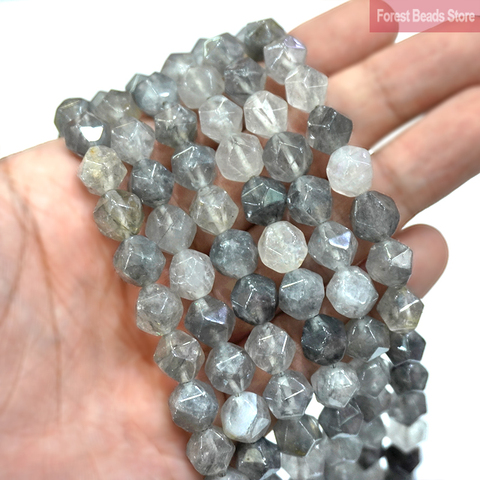 Natural Stone Faceted Cloud Crystal Demon Quartz Spacer Loose Beads for Jewelry Making DIY Bracelet Necklace 15