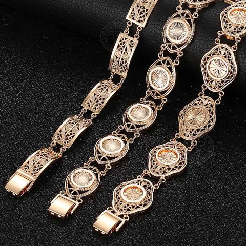 Fashion Cut Out Carved Flowers Bracelet for Women Gilrs 585 Rose Gold Color Wristband Friendship Jewelry Gift 10mm CB20 ► Photo 1/6