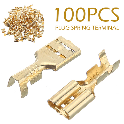 100 Pieces 6.3mm Female Spade Terminal Connectors Gold Brass Car Speaker Wire Connector For Car/Boat Speaker ► Photo 1/6