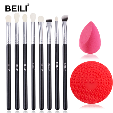 BEILI Makeup Brush Set with Beauty Makeup Sponge and Makeup Brush Cleaner Pad Foundation Eyeshadow Make Up Brushes Kit(8+2pcs) ► Photo 1/6