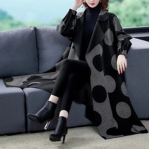 Autumn Winter Women's  Woolen Long Coats Large Plus Size Loose Middle Aged Mother Oversized Plaid Cape Drop-shoulder Wool ► Photo 1/6