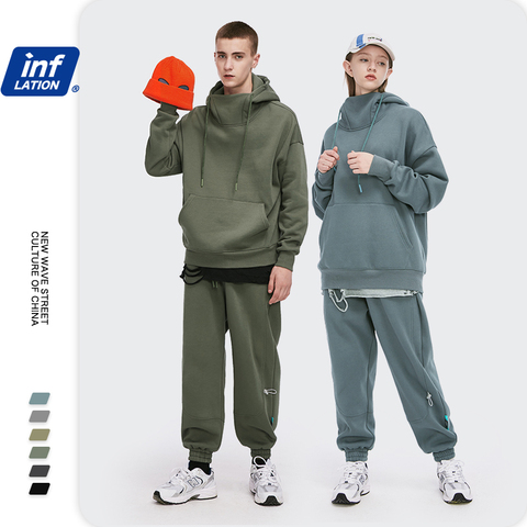 INFLATION Men Thick Fleece Tracksuit 2022 Winter Warm Sweatshirt Set For Couple High Collar Oversized Hoodies Men Sweatpant Set ► Photo 1/6