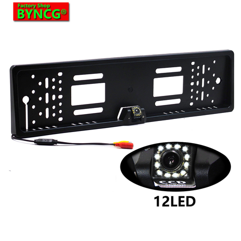 BYNCG 2022 New Arrival European Car License Plate Frame Auto Reverse Backup Rear View Camera 12LED Universal CCD Night Vision ► Photo 1/6