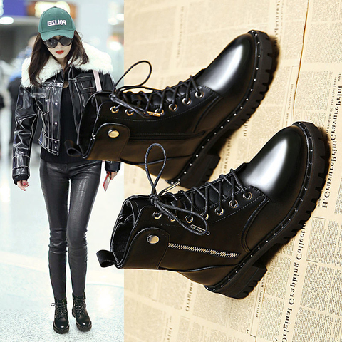 2022 Chunky Platform Lace-up Boots Women Motorcycle Ankle Boots Female Punk Shoes Thick Sole Black Martens Boots Women's Shoes ► Photo 1/6