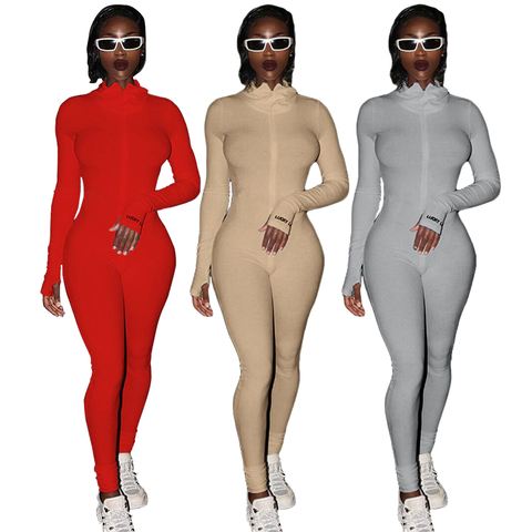 Streetwear White Knitted Sexy Bodycon Lucky Label Jumpsuit Women Overall 2022 Long Sleeve Skinny Rompers Womens Jumpsuit Female ► Photo 1/6