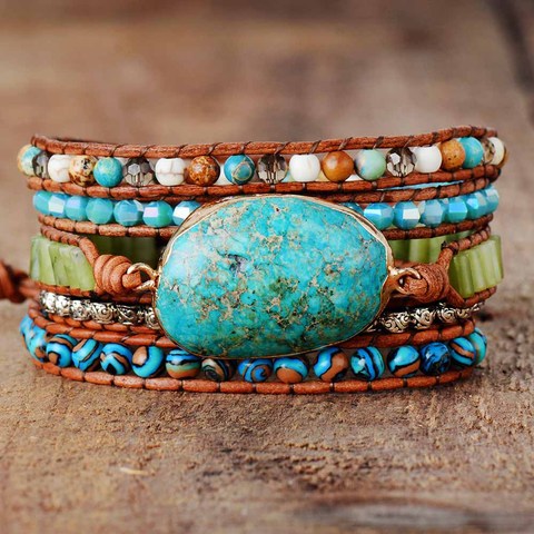 Punk Bracelets Women Wrap Bracelets Natural Stones 5 Layers Leather Cuff Bracelet Femme Bracelets Gifts Dropship ► Photo 1/4