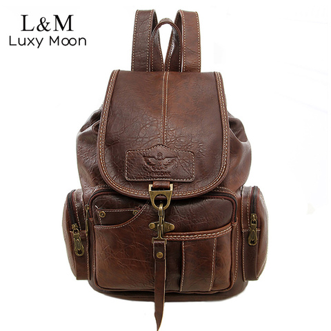 Vintage Women Backpack for Teenage Girls School Bags Large Drawstring Backpacks High Quality PU Leather Black Brown Bag XA658H ► Photo 1/6