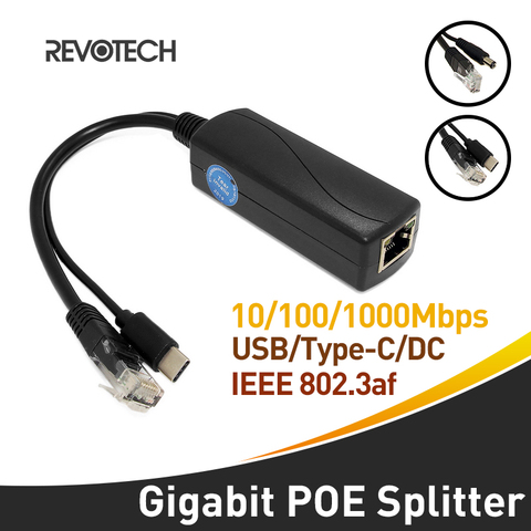 Gigabit PoE Splitter IEEE 802.3af 10/100/1000Mbps Micro USB/Type-C/DC Power over Ethernet for IP Camera ► Photo 1/1