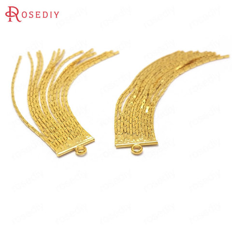 (37161)4PCS Full Length 48MM 24K Gold Color Brass Chain Tassel Charms Pendants High Quality Jewelry Making Supplies Diy Findings ► Photo 1/4