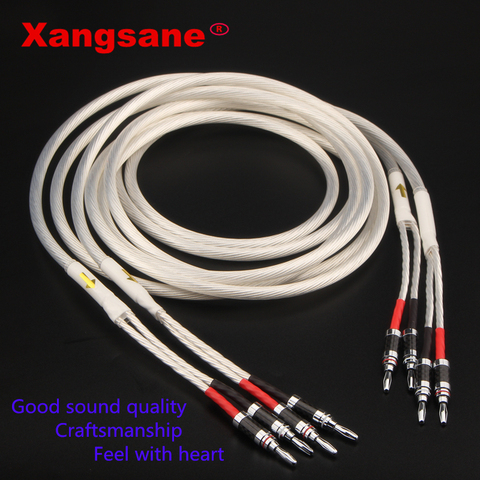 One Pair XANGSANE HIFI Silver-plated Speaker Cable Hi-end 4N OFC Speaker Wire For Hi-fi Systems Y Plug Banana plug Speaker Cable ► Photo 1/6