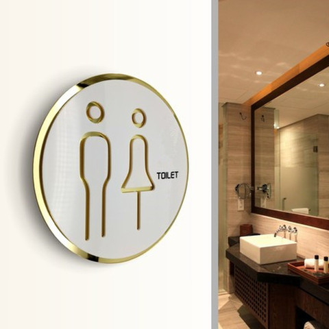 Door Sign Wc Toilet Door Sticker Mirror Bright Gold Acrylic Number Plate Bathroom Hotel Indication Plaque Tips Guide Signage ► Photo 1/6