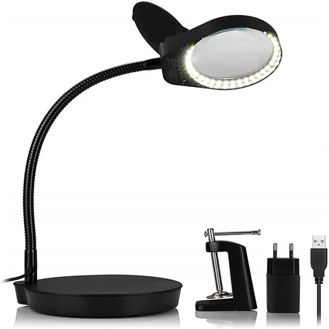 2IN1 3x10x 5x or 8x15x Magnifier with Stand or Clamp Switchable Desk Lamp for Reading, Close Work, Task, Workbench, Craft ► Photo 1/6