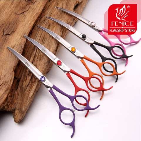 Fenice Professional Dog Grooming Down Curved Scissors Colorful Shears Groomer Tools Japan 440C Set with Comb and Bag ► Photo 1/6